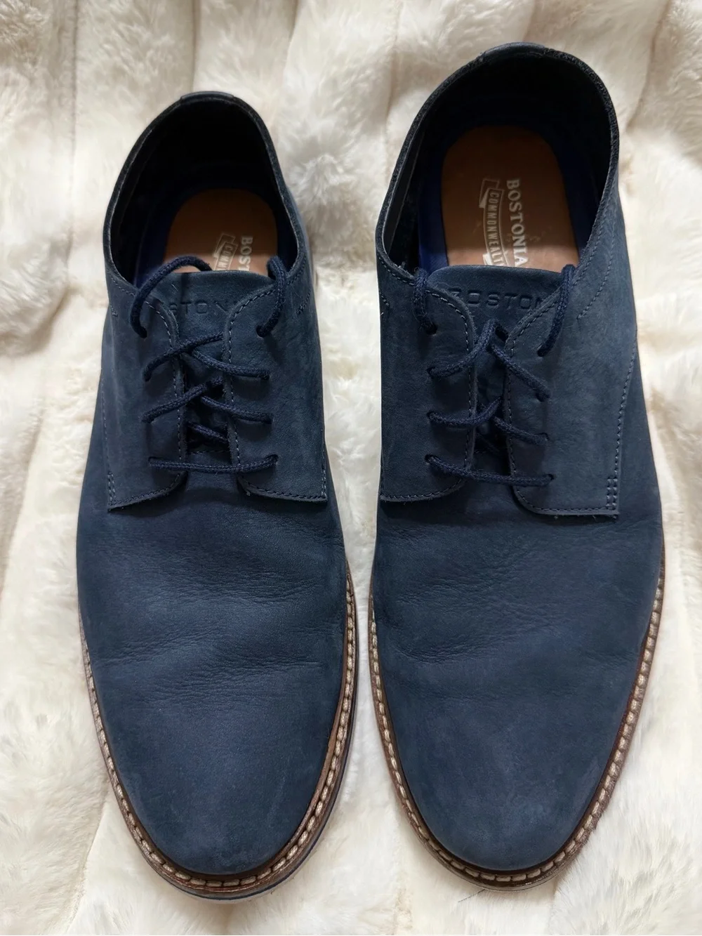 Bostonian Navy Suede Dezmin Plain Oxford Shoes Brown Welt 9.5